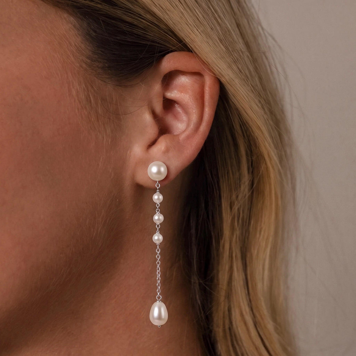 Pearl Drop Earrings Gift | Long Dangle Pearl Earrings | Gold or White Gold | Bridal Wedding Jewelry
