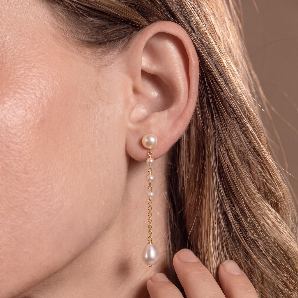 Pearl Drop Earrings Gift | Long Dangle Pearl Earrings | Gold or White Gold | Bridal Wedding Jewelry