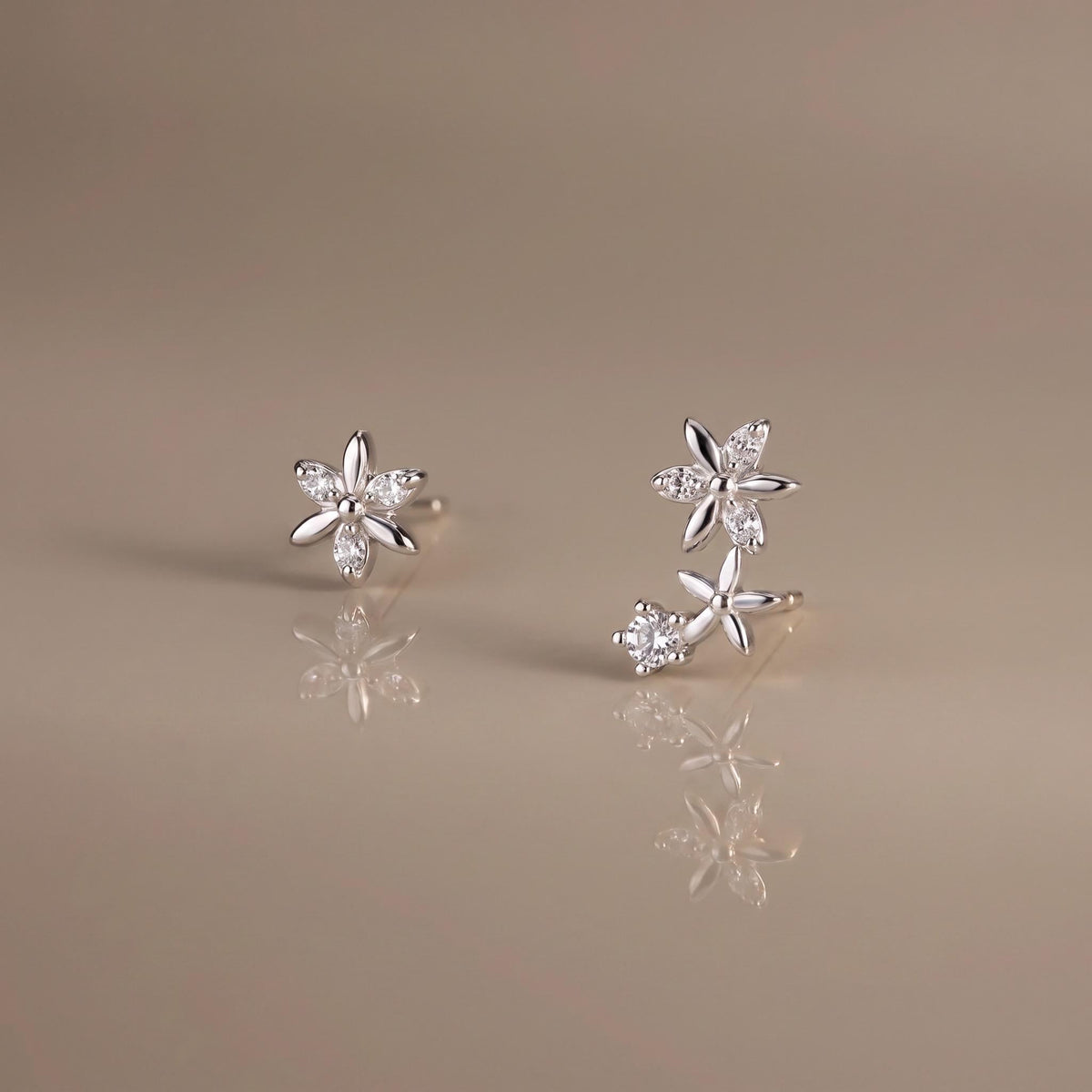 Flower Stud Earrings Gift | Crystal Floral Ear Climber Studs | 925 Sterling Silver | Everyday Jewelry
