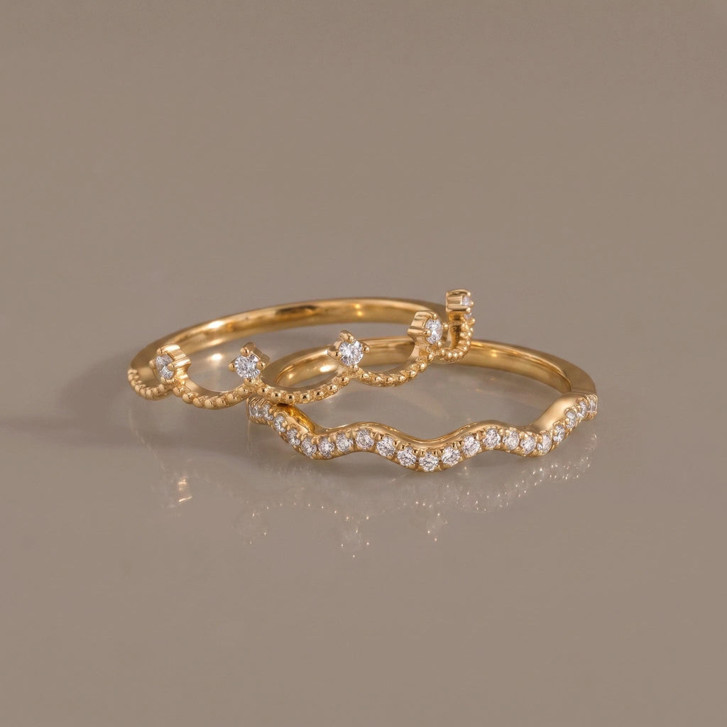 Be Your Own Queen Ring Set Gift | Stackable Wavy Moissanite Rings | 14K Gold or White Gold | Set of 2