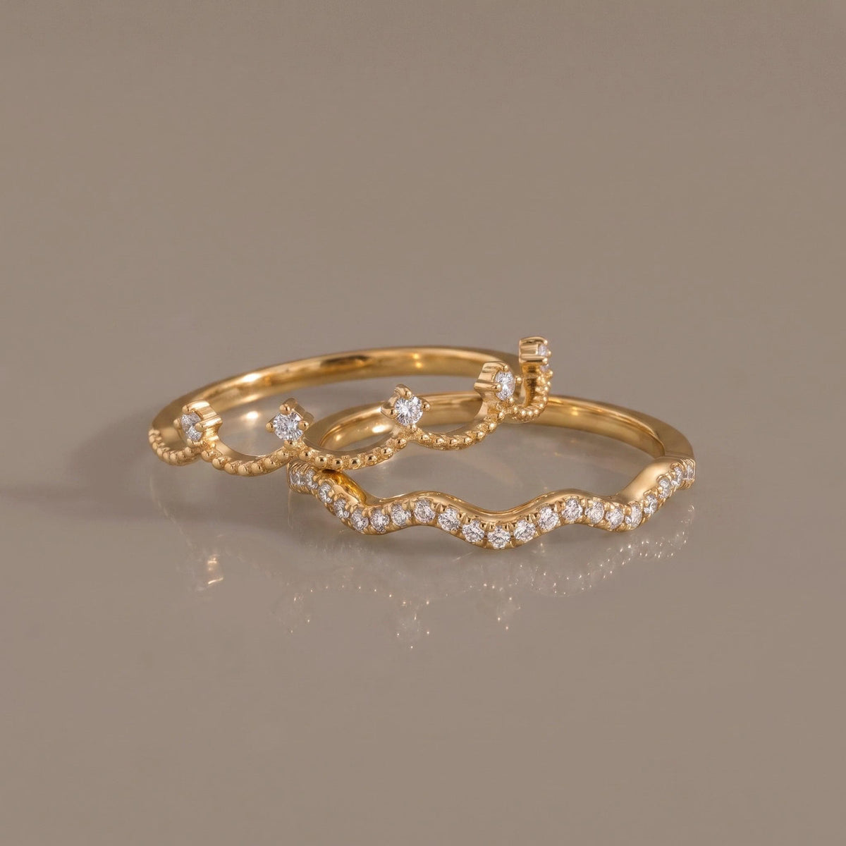 Be Your Own Queen Ring Set Gift | Stackable Wavy Moissanite Rings | 14K Gold or White Gold | Set of 2