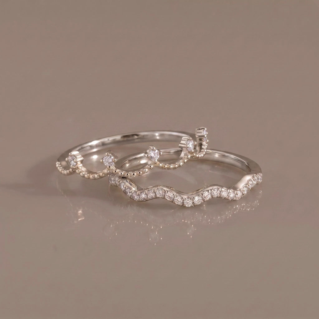 Be Your Own Queen Ring Set Gift | Stackable Wavy Moissanite Rings | 14K Gold or White Gold | Set of 2