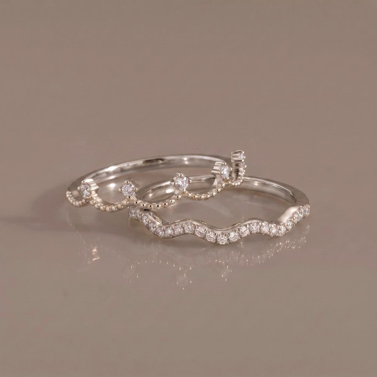 Be Your Own Queen Ring Set Gift | Stackable Wavy Moissanite Rings | 14K Gold or White Gold | Set of 2