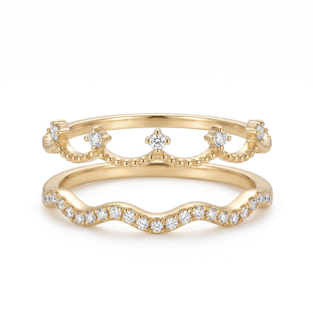 Be Your Own Queen Ring Set Gift | Stackable Wavy Moissanite Rings | 14K Gold or White Gold | Set of 2