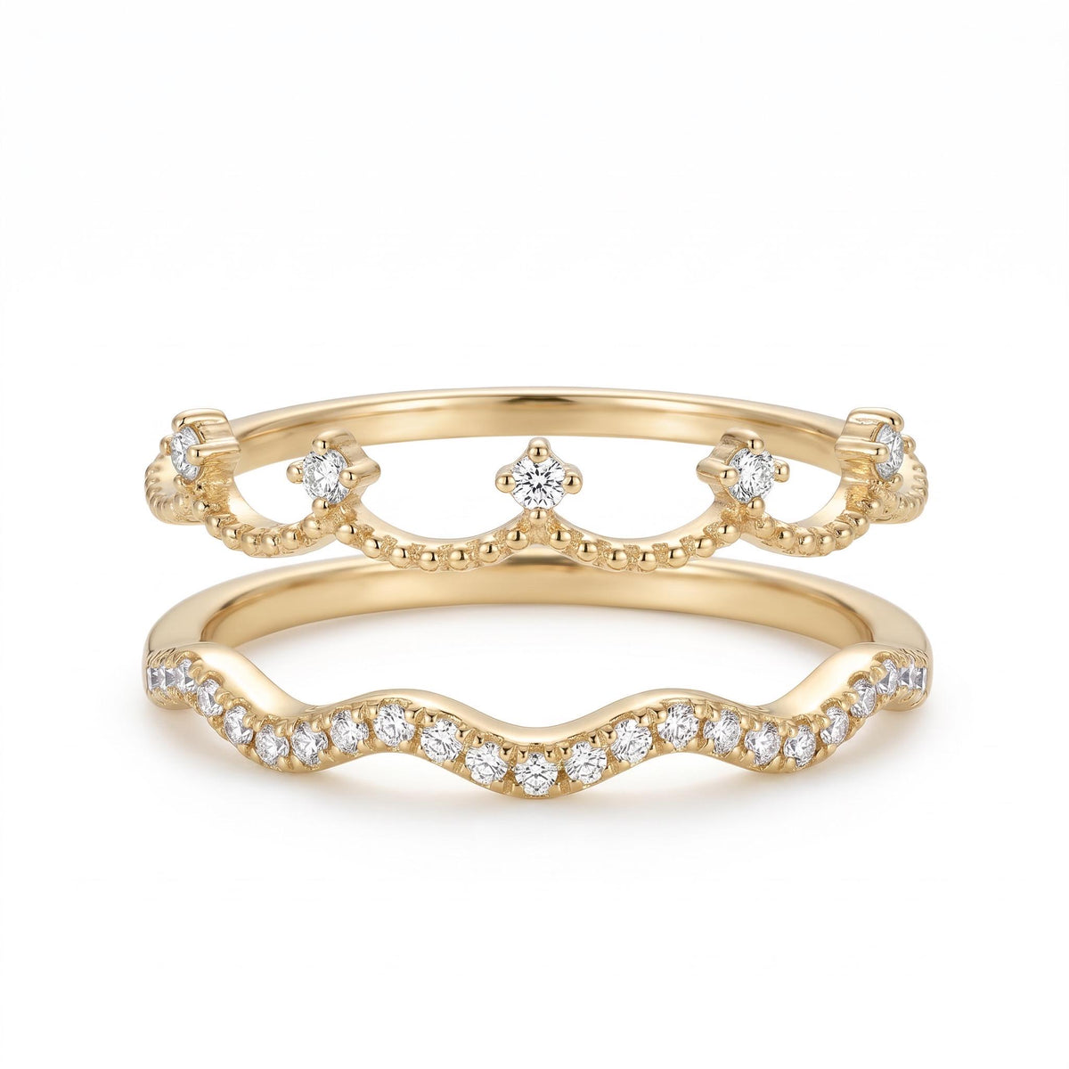 Be Your Own Queen Ring Set Gift | Stackable Wavy Moissanite Rings | 14K Gold or White Gold | Set of 2