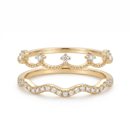 Be Your Own Queen Ring Set Gift | Stackable Wavy Moissanite Rings | 14K Gold or White Gold | Set of 2