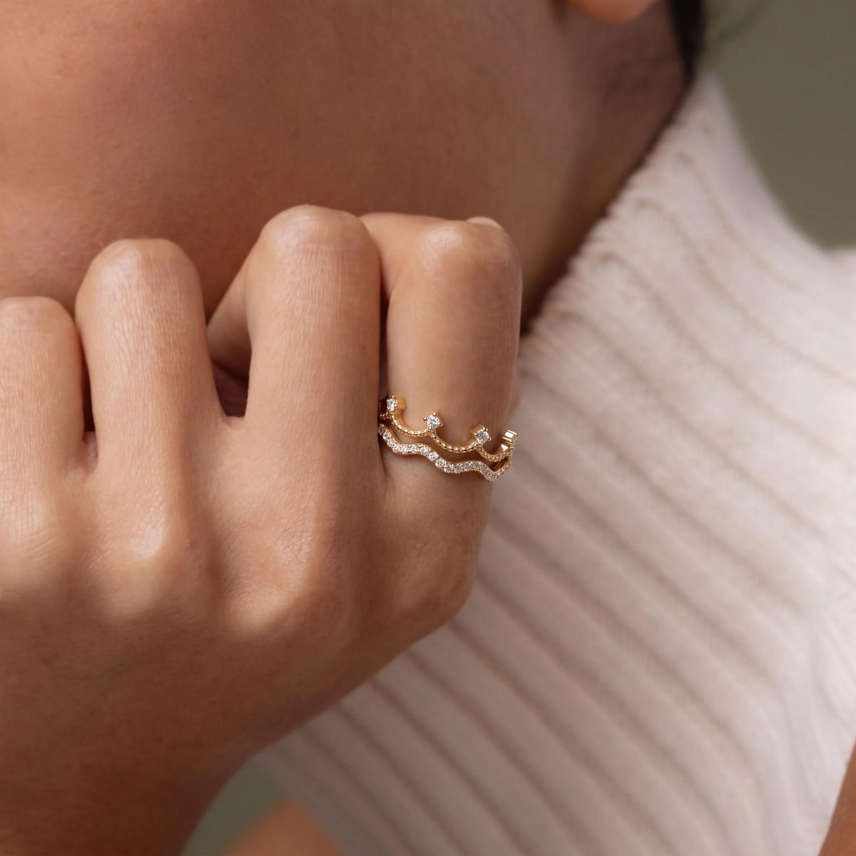 Be Your Own Queen Ring Set Gift | Stackable Wavy Moissanite Rings | 14K Gold or White Gold | Set of 2