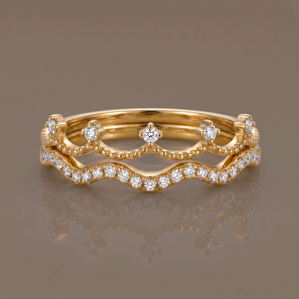 Be Your Own Queen Ring Set Gift | Stackable Wavy Moissanite Rings | 14K Gold or White Gold | Set of 2