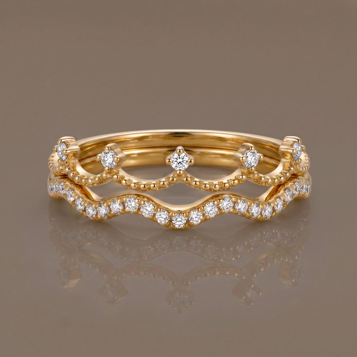 Be Your Own Queen Ring Set Gift | Stackable Wavy Moissanite Rings | 14K Gold or White Gold | Set of 2