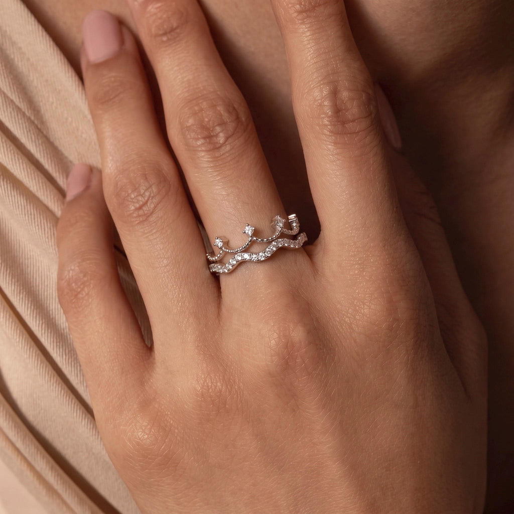 Be Your Own Queen Ring Set Gift | Stackable Wavy Moissanite Rings | 14K Gold or White Gold | Set of 2