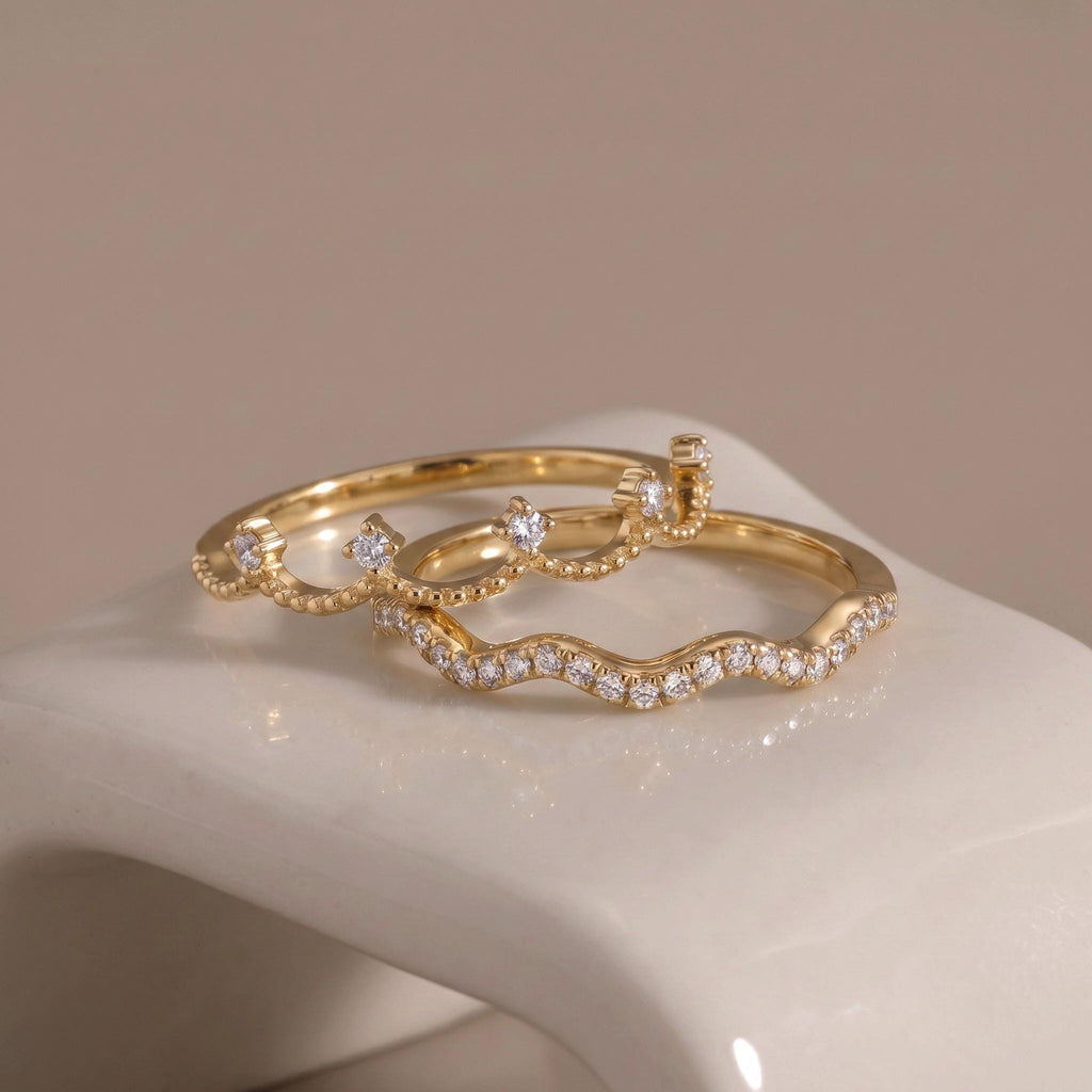 Be Your Own Queen Ring Set Gift | Stackable Wavy Moissanite Rings | 14K Gold or White Gold | Set of 2
