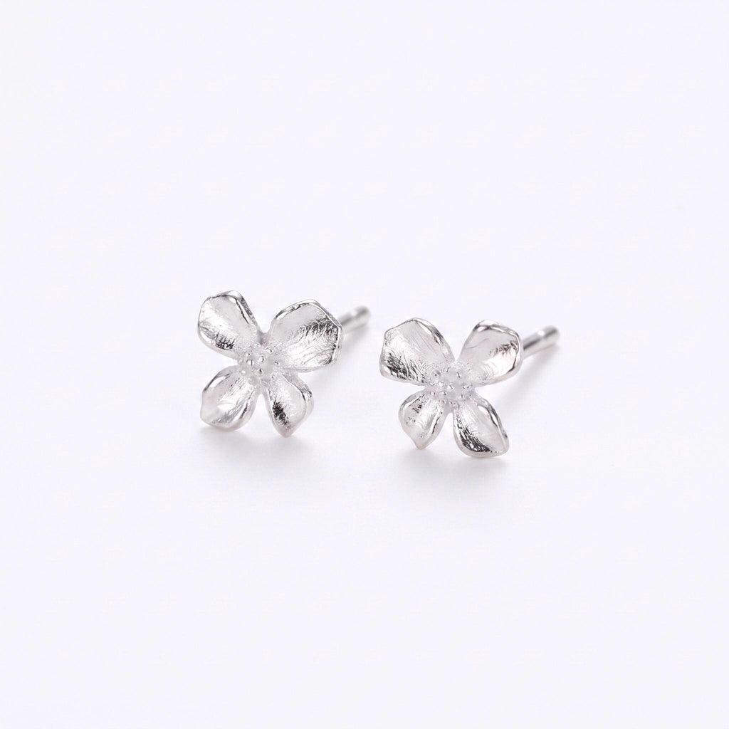 Flower Stud Earrings Gift | Brushed Silver Floral Studs | 925 Sterling Silver | Everyday Jewelry