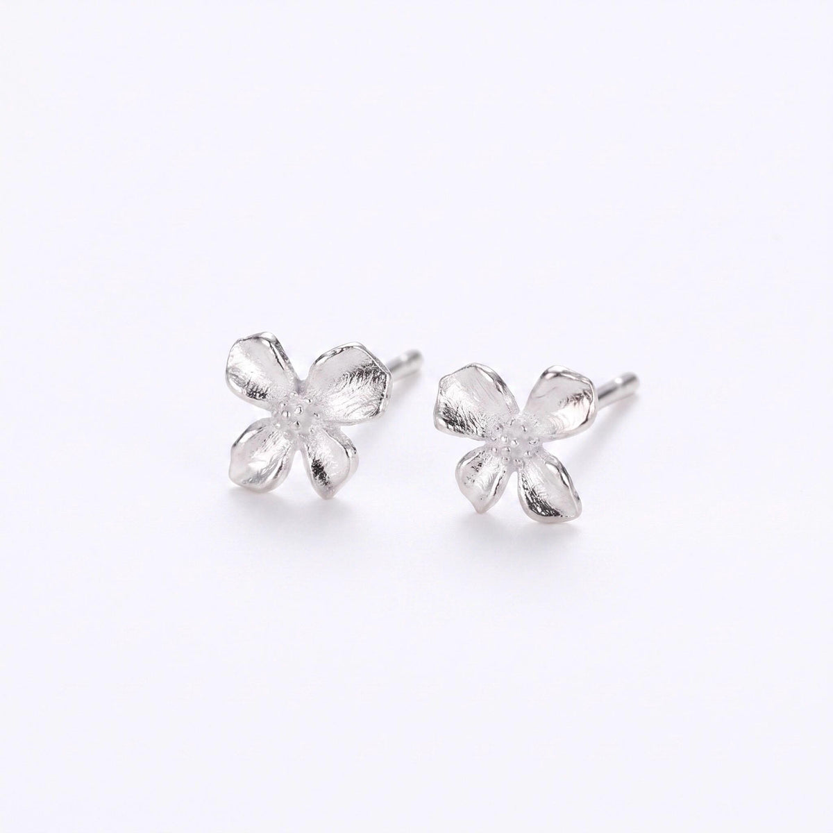 Flower Stud Earrings Gift | Brushed Silver Floral Studs | 925 Sterling Silver | Everyday Jewelry
