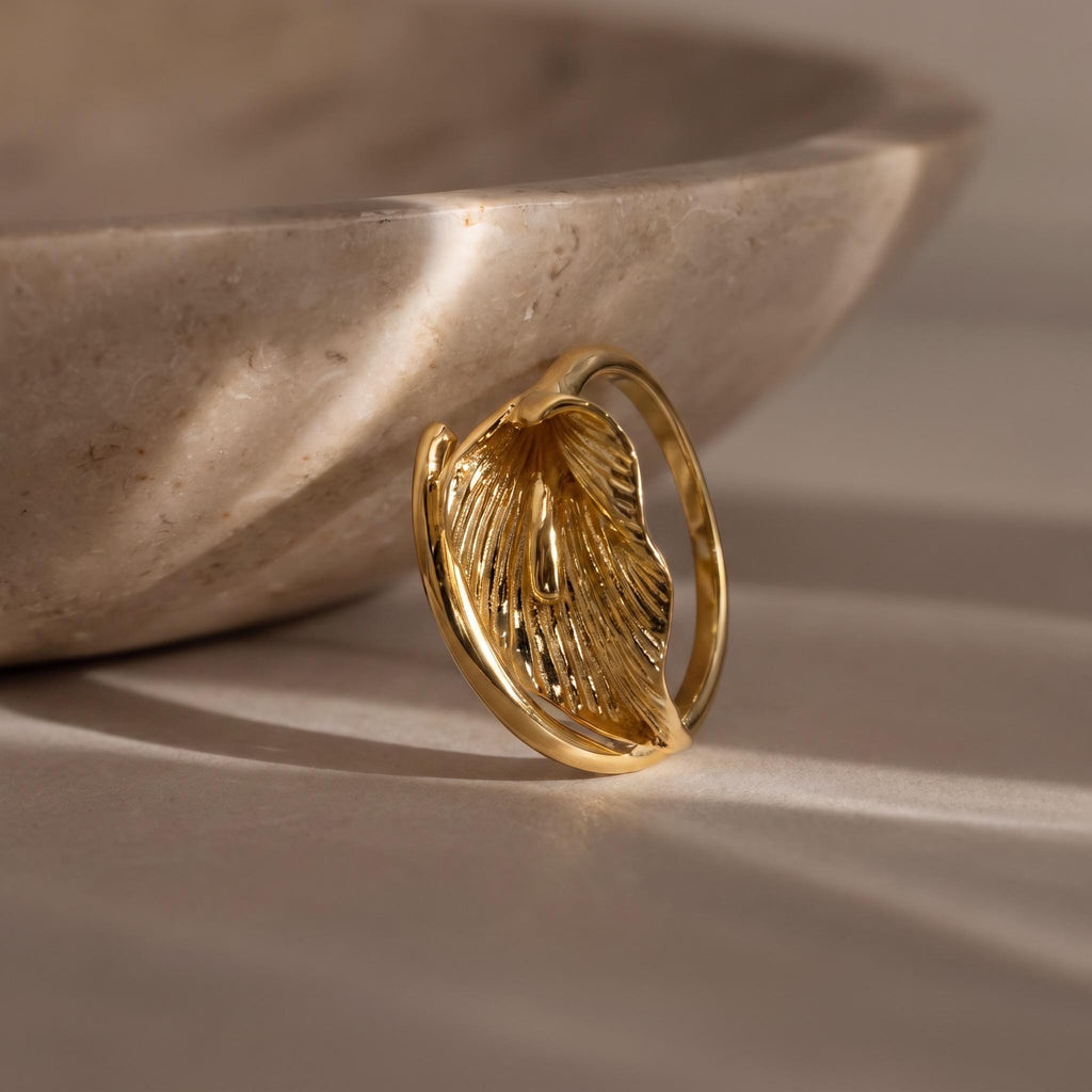 Lily Ring Gift | Adjustable Open Ring | 18K Gold Vermeil or 925 Silver | Nature Inspired Everyday Jewelry