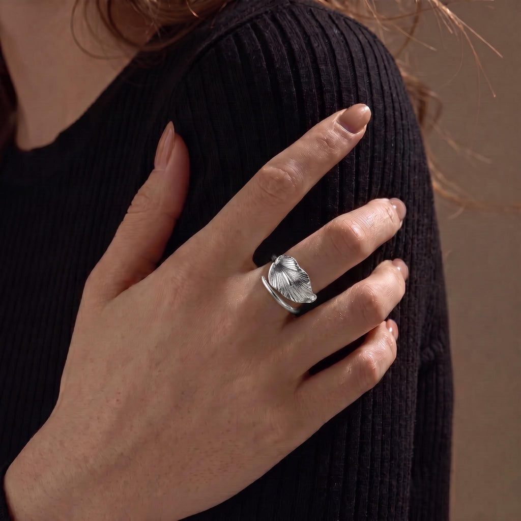 Lily Ring Gift | Adjustable Open Ring | 18K Gold Vermeil or 925 Silver | Nature Inspired Everyday Jewelry