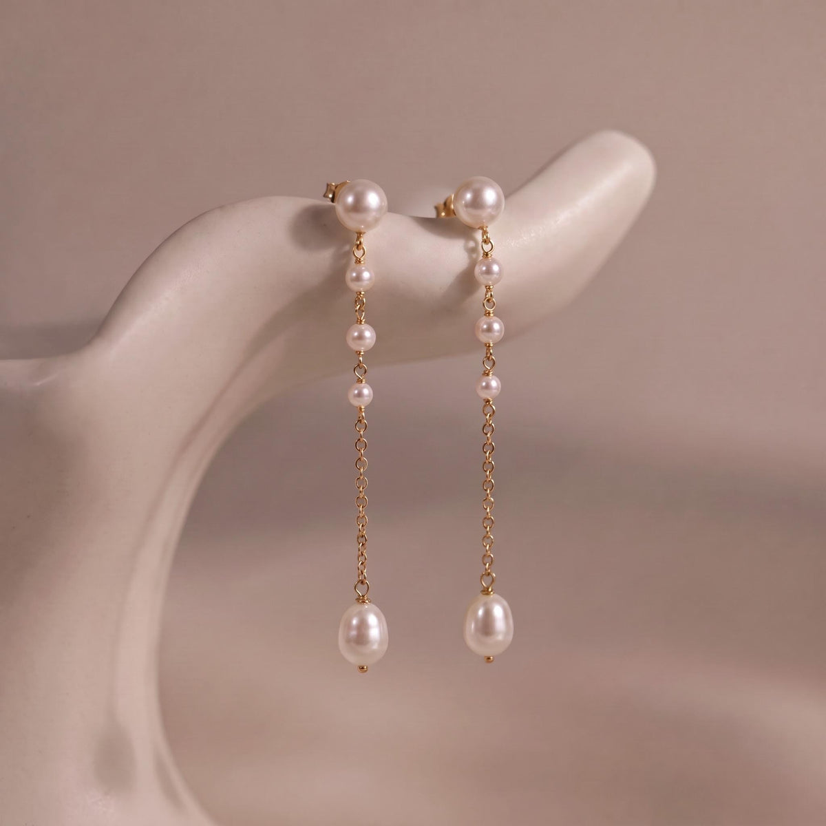 Pearl Drop Earrings Gift | Long Dangle Pearl Earrings | Gold or White Gold | Bridal Wedding Jewelry