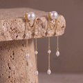 Pearl Fringe Earrings Gift | Long Double Chain Pearl Earrings | Gold or White Gold | Bridal Wedding Jewelry