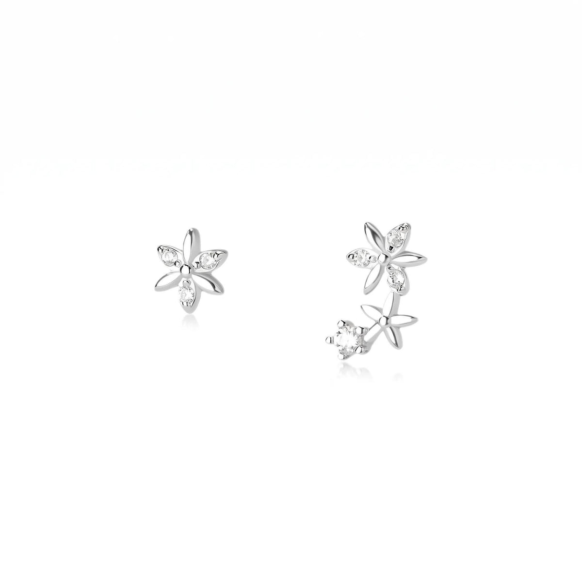 Flower Stud Earrings Gift | Crystal Floral Ear Climber Studs | 925 Sterling Silver | Everyday Jewelry