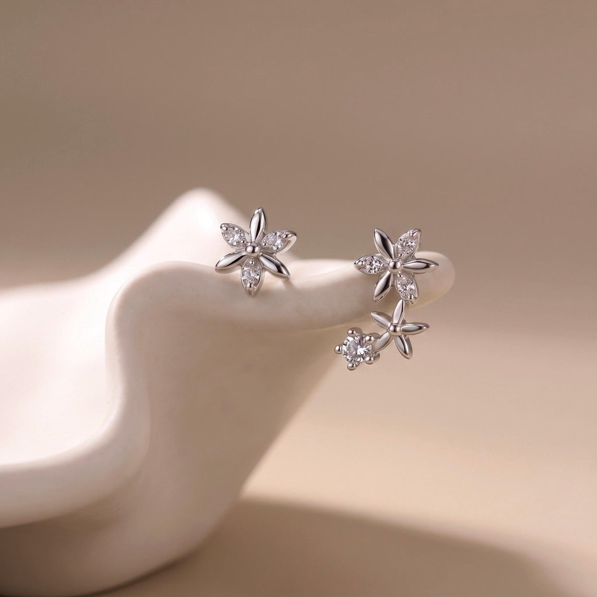 Flower Stud Earrings Gift | Crystal Floral Ear Climber Studs | 925 Sterling Silver | Everyday Jewelry