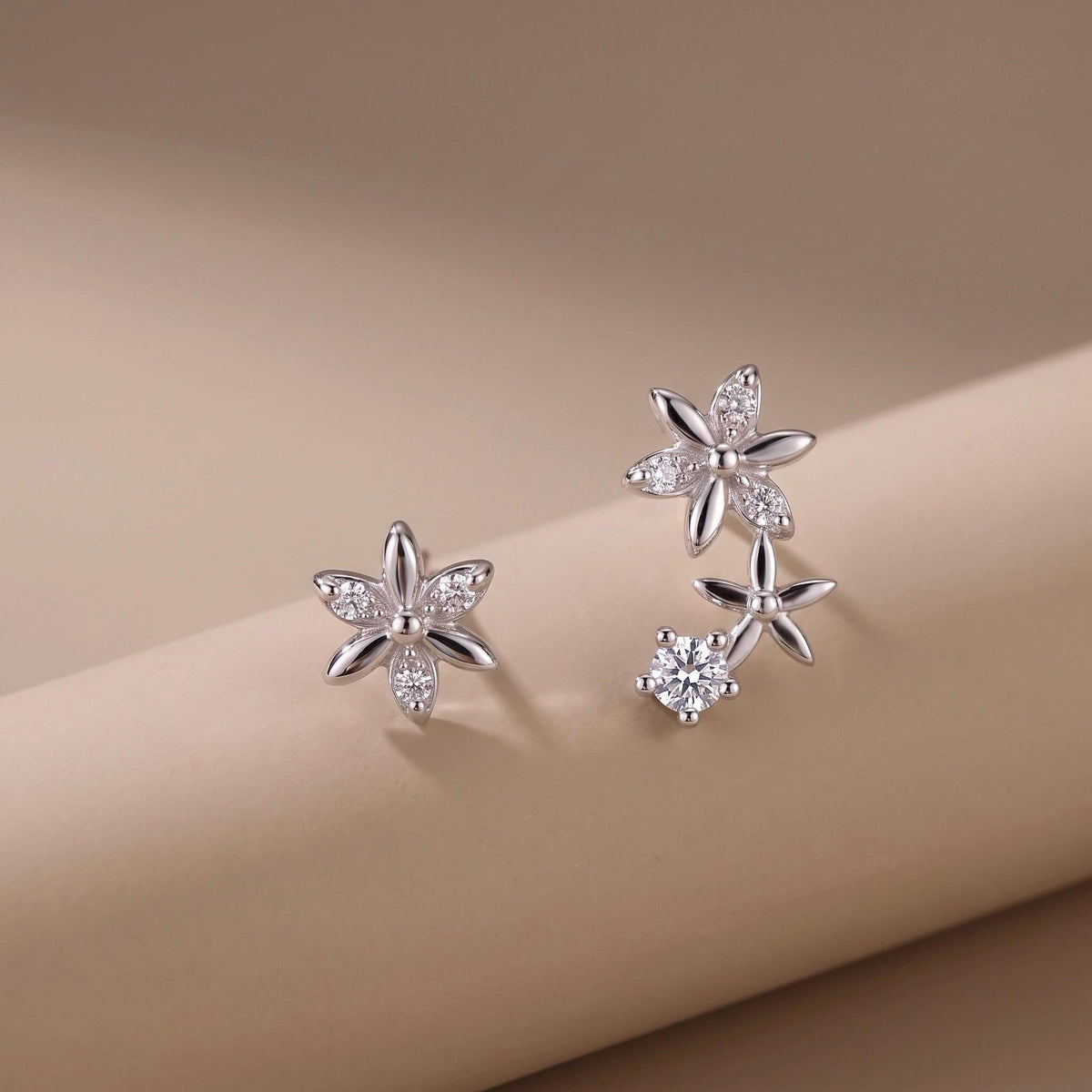 Flower Stud Earrings Gift | Crystal Floral Ear Climber Studs | 925 Sterling Silver | Everyday Jewelry