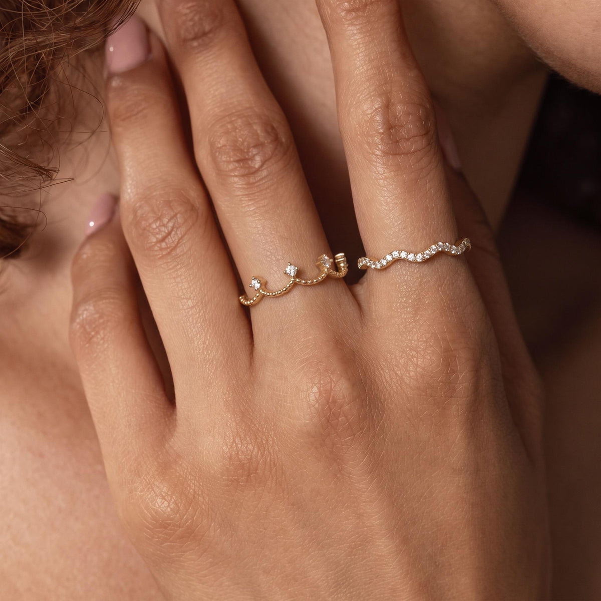 Be Your Own Queen Ring Set Gift | Stackable Wavy Moissanite Rings | 14K Gold or White Gold | Set of 2