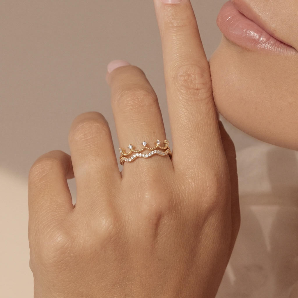 Be Your Own Queen Ring Set Gift | Stackable Wavy Moissanite Rings | 14K Gold or White Gold | Set of 2