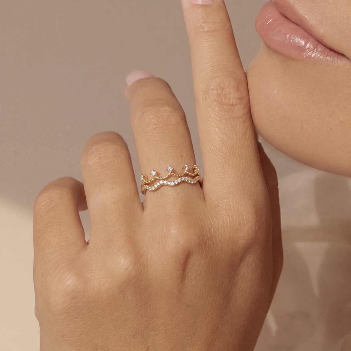 Be Your Own Queen Ring Set Gift | Stackable Wavy Moissanite Rings | 14K Gold or White Gold | Set of 2