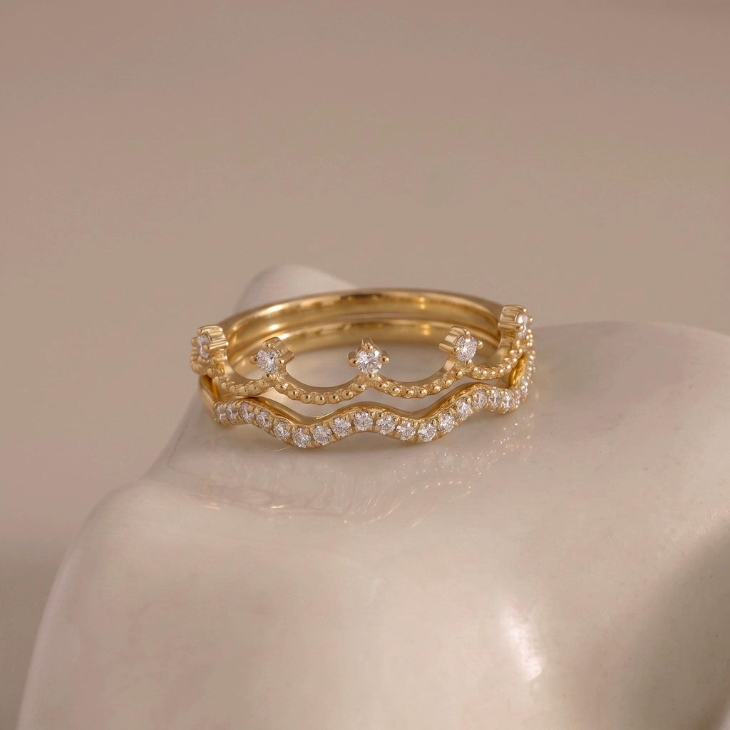Be Your Own Queen Ring Set Gift | Stackable Wavy Moissanite Rings | 14K Gold or White Gold | Set of 2