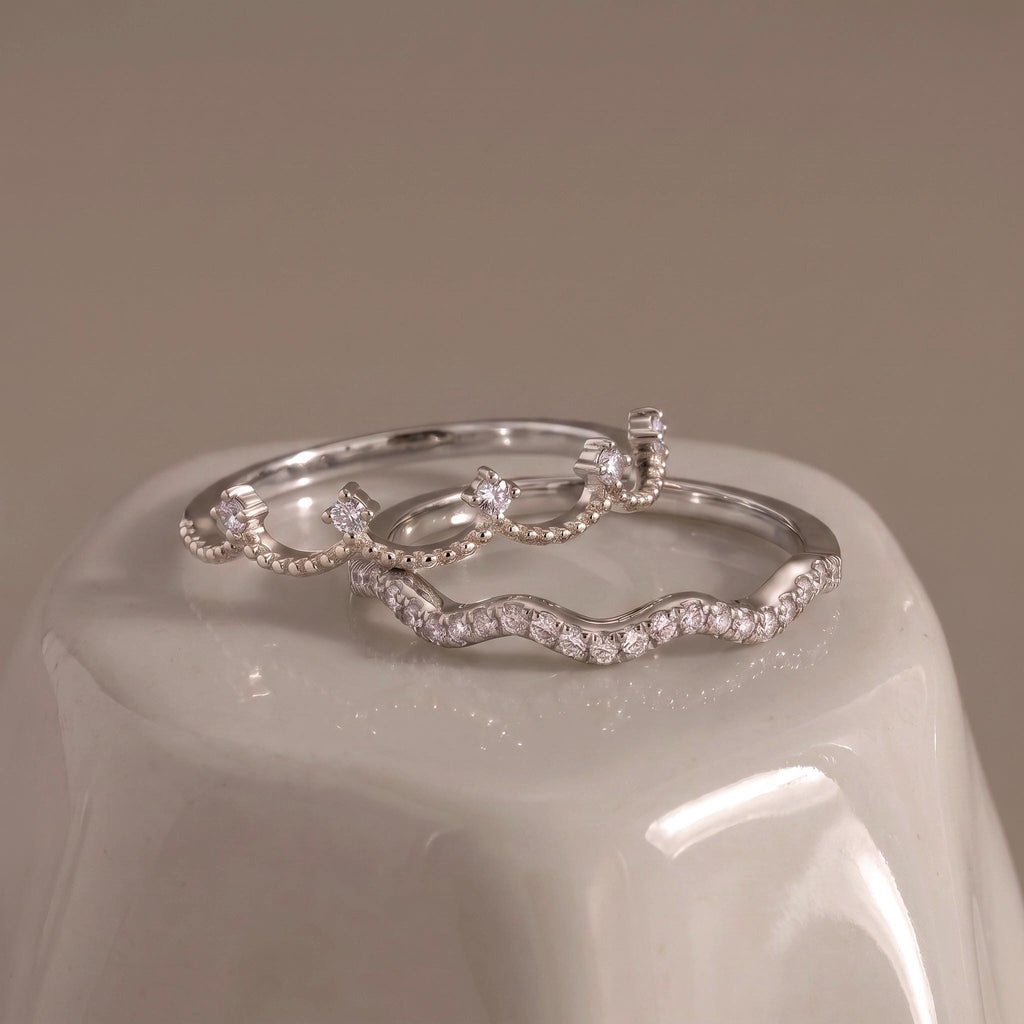 Be Your Own Queen Ring Set Gift | Stackable Wavy Moissanite Rings | 14K Gold or White Gold | Set of 2