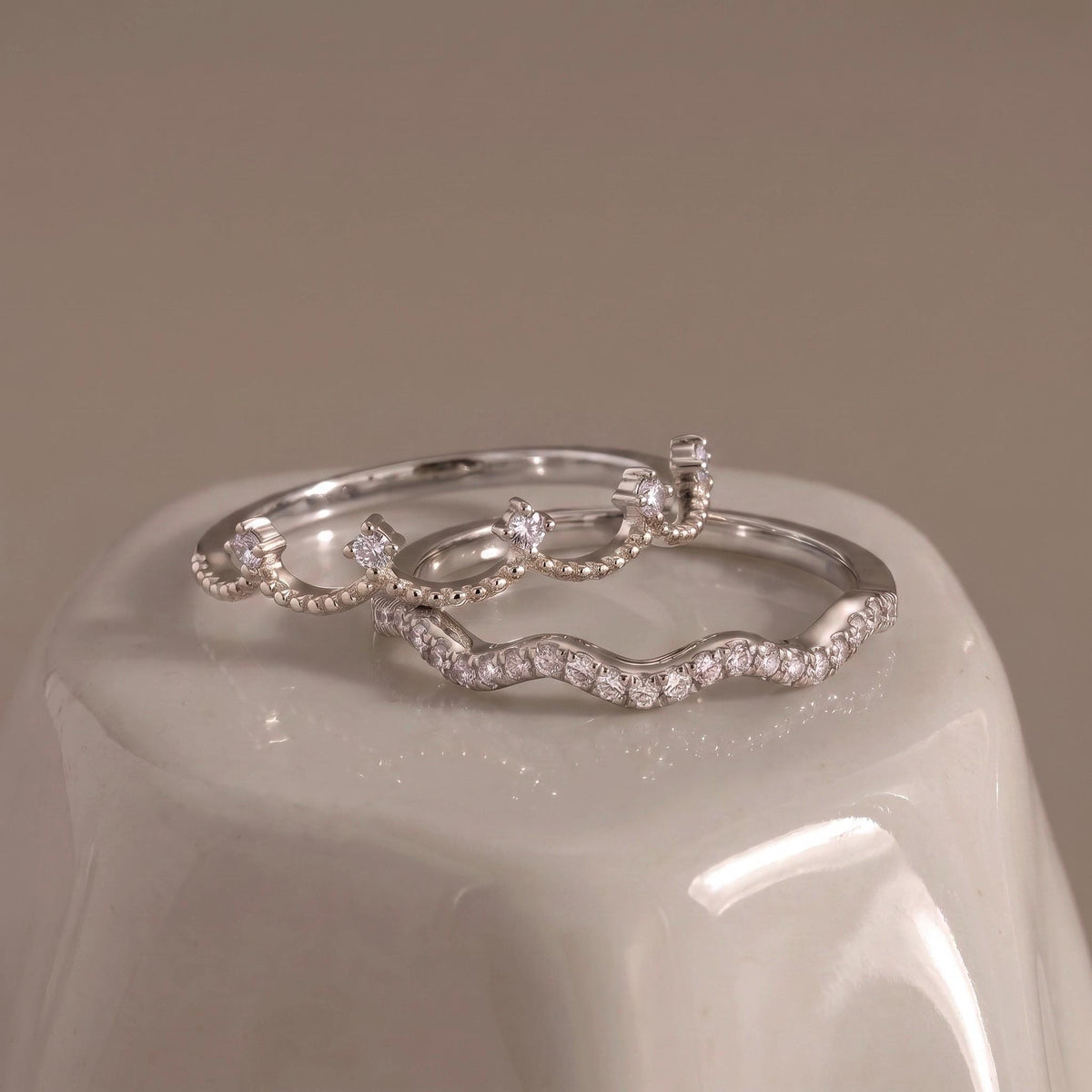 Be Your Own Queen Ring Set Gift | Stackable Wavy Moissanite Rings | 14K Gold or White Gold | Set of 2