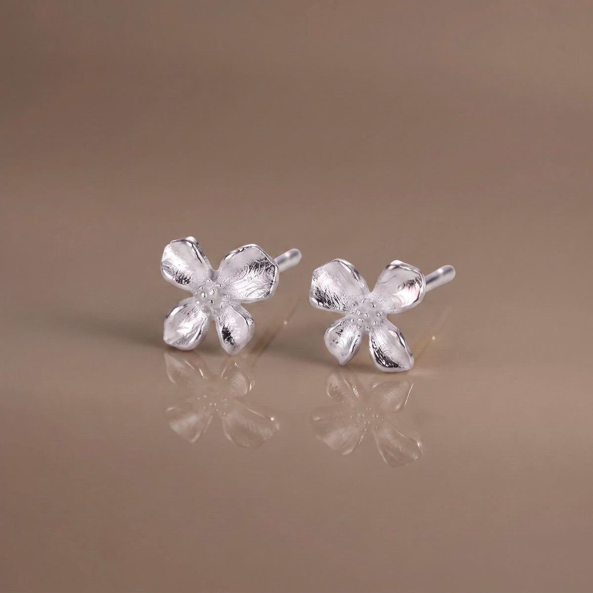Flower Stud Earrings Gift | Brushed Silver Floral Studs | 925 Sterling Silver | Everyday Jewelry