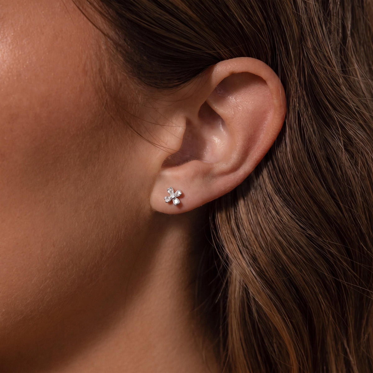 Flower Stud Earrings Gift | Brushed Silver Floral Studs | 925 Sterling Silver | Everyday Jewelry