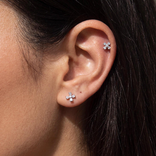 Flower Stud Earrings Gift | Brushed Silver Floral Studs | 925 Sterling Silver | Everyday Jewelry