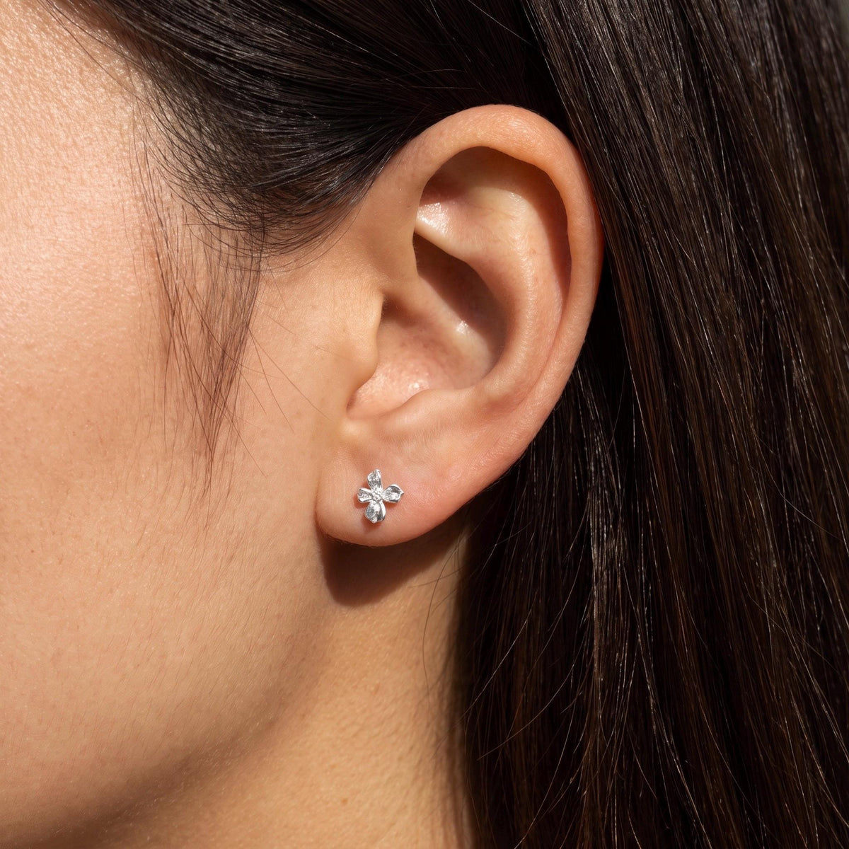 Flower Stud Earrings Gift | Brushed Silver Floral Studs | 925 Sterling Silver | Everyday Jewelry