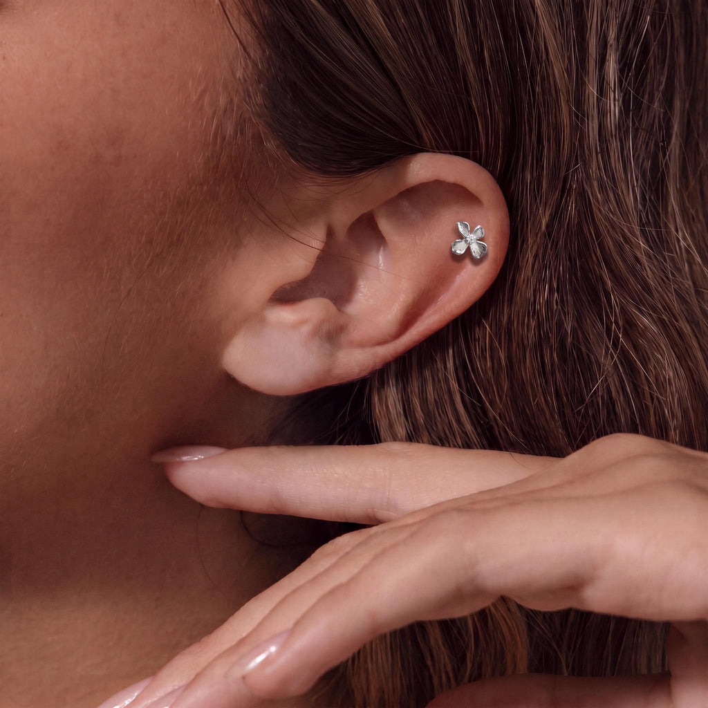 Flower Stud Earrings Gift | Brushed Silver Floral Studs | 925 Sterling Silver | Everyday Jewelry