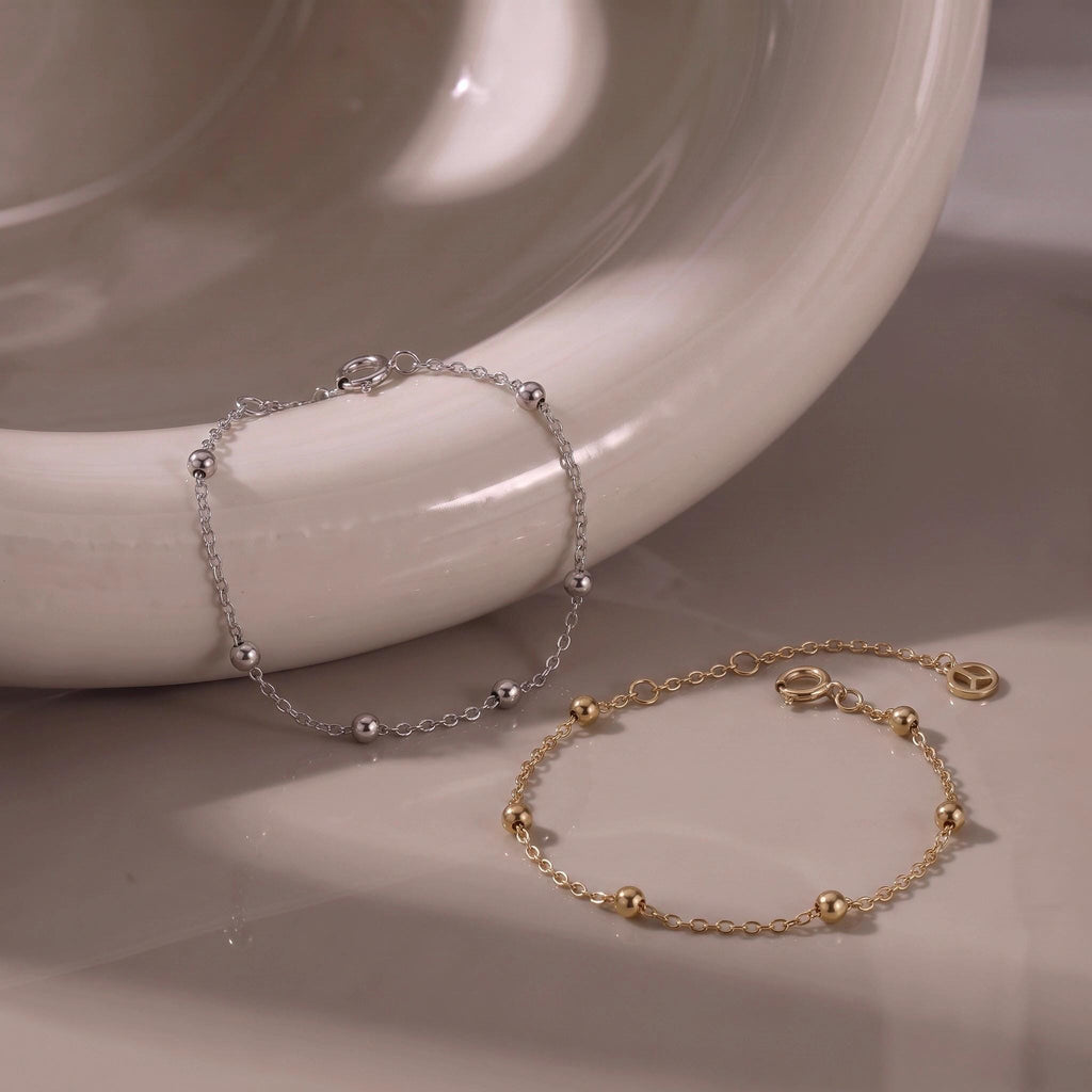 Satellite Chain Bracelet, 18K Gold Vermeil or 925 Sterling Silver, Dainty Ball Chain Design, Minimalist Everyday Jewelry, Gift for Her